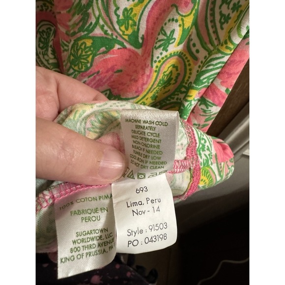 Lilly Pulitzer Britton Hot Wings Pink Green T-shirt Flamingo Dress S Pima Cotton - Picture 12 of 13